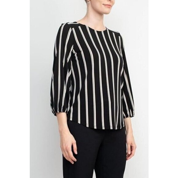 Adrianna Papell Tops - Adrianna Papell Shirt Womens Small Black Striped Yoke Office Sleek Mod Secretary